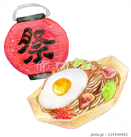 水彩イラスト 屋台の焼きそば 水彩イラスト 屋台の焼きそば 124340481