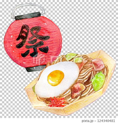 水彩イラスト 屋台の焼きそば 水彩イラスト 屋台の焼きそば 124340481