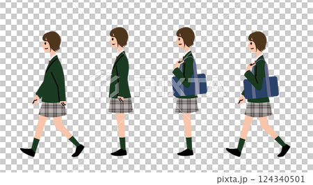 A walking high school girl and a stopping high school girl 124340501