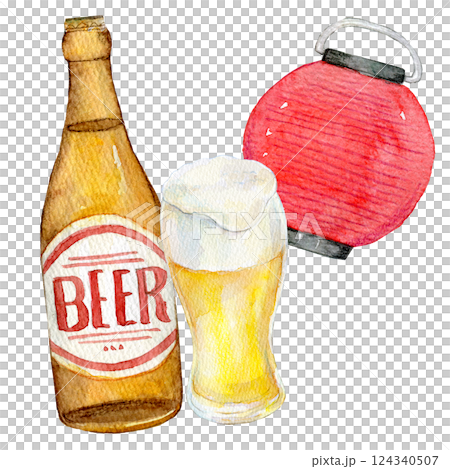 Watercolor illustration: Delicious beer at the summer festival 124340507