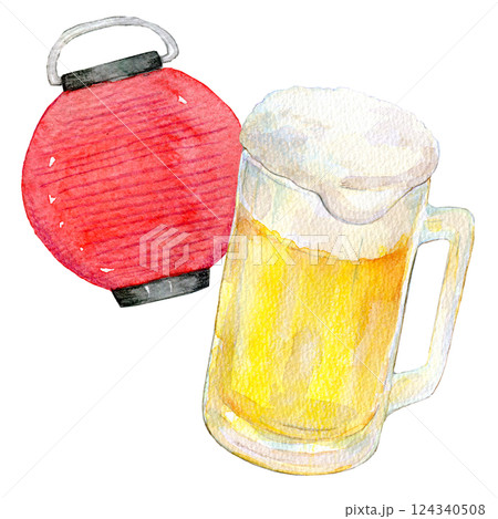 水彩イラスト　夏まつりの美味しいビール 124340508