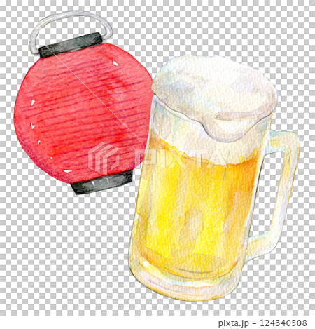 水彩イラスト　夏まつりの美味しいビール 124340508