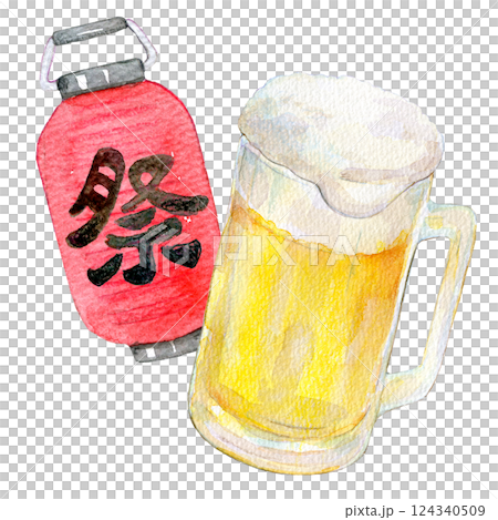 水彩イラスト　夏まつりの美味しいビール 124340509