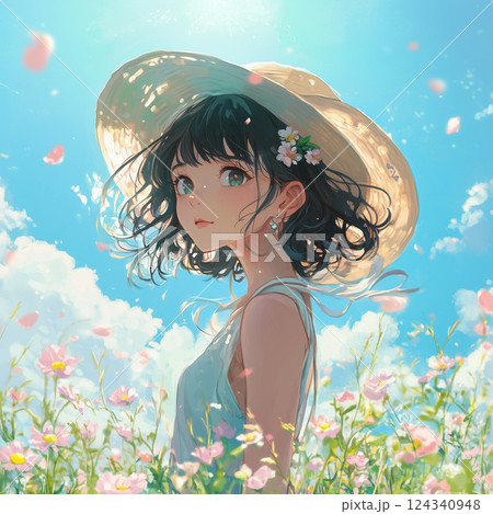 花畑に立つ女性 124340948