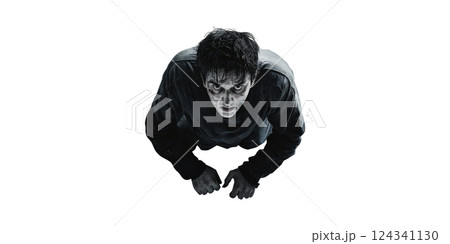 Creepy Zombie Character In Dark Clothing. Horror And Halloween Theme Isolated On Transparent Background 124341130