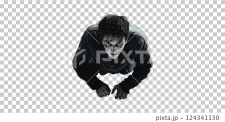 Creepy Zombie Character In Dark Clothing. Horror And Halloween Theme Isolated On Transparent Background 124341130