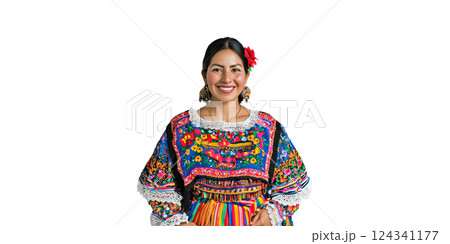 Traditional Mexican Dress With Floral Embroidery. Cultural Heritage And Festive Attire Isolated On Transparent Background 124341177