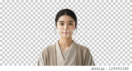 Young Woman In Traditional Attire. Cultural Heritage And Fashion Isolated On Transparent Background Young Woman In Traditional Attire. Cultural Heritage And Fashion Isolated On Transparent Background 124341180