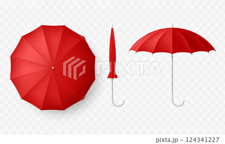 Red umbrella mockups. Top and side views 124341227