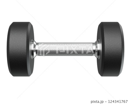 Blank Round Rubber Dumbbell, weightlifting gym equipment side view 124341767