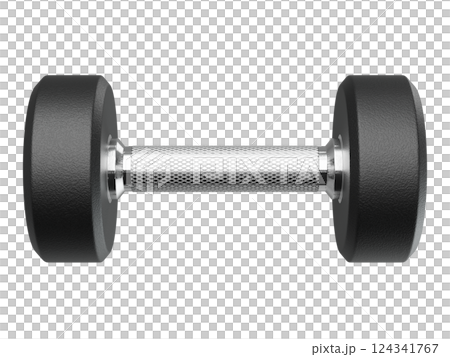 Blank Round Rubber Dumbbell, weightlifting gym equipment side view 124341767