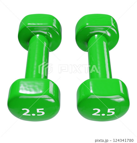 Round vinyl rubber Dumbbells, weightlifting gym equipment side view 124341780