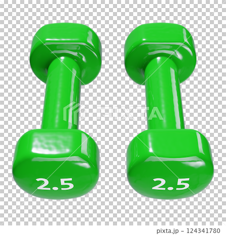 Round vinyl rubber Dumbbells, weightlifting gym equipment side view 124341780