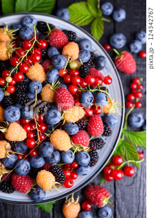 Just picked multicolored assorted mix berries 124342767