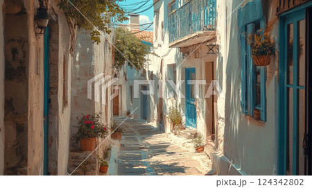 地中海の魅力溢れる静かな路地裏の風景 124342802