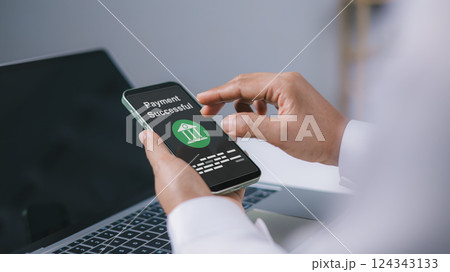 Payment successful concept, Online payment with digital marketing, Smart fintech service, Finance innovation technology online, Business Women use smartphone connecting online Banking applications. Payment successful concept, Online payment with digital marketing, Smart fintech service, Finance innovation technology online, Business Women use smartphone connecting online Banking applications. 124343133