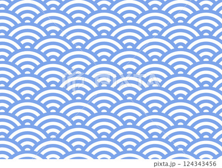 青海波の背景 壁紙素材 和柄パターンのイラスト 青・水色 124343456