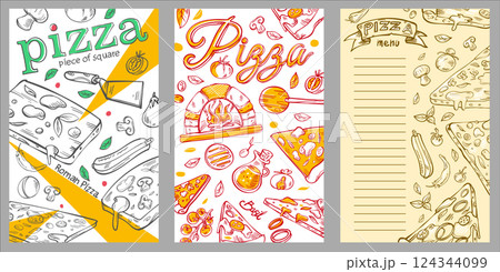 flyer vector hand drawn Pizzeria banners vertical. set collection flyer vector hand drawn Pizzeria banners vertical. set collection 124344099