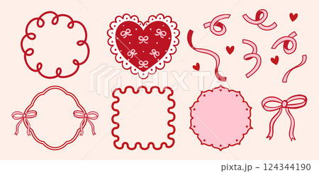 Cute coquette frame and bow decoration element clipart 124344190