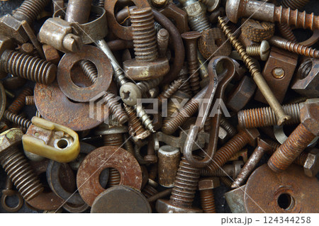Rusty Old and rust Industrial Screw Nut and Bolt. Macro 124344258