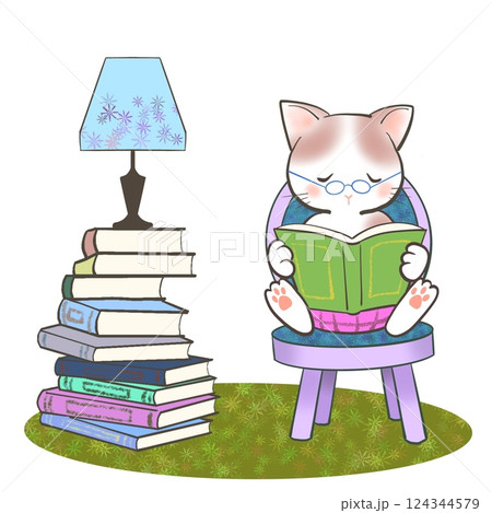 読書するネコのイラスト 124344579