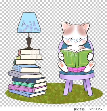 読書するネコのイラスト 124344579