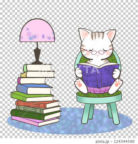 読書するネコのイラスト 124344580