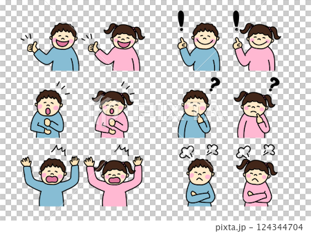 Boy and girl facial expression set, upper body 124344704