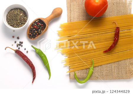 Italian Food background on white table Top view. 124344829