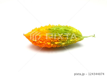 Momordica charantia isolated on a white background. Ripe whole fruits of bitter melon Momordica charantia isolated on a white background. Ripe whole fruits of bitter melon 124344874