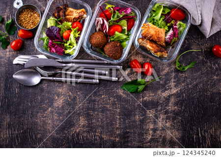 Meal prep concept. Healthy food in container. Meal prep concept. Healthy food in container. 124345240