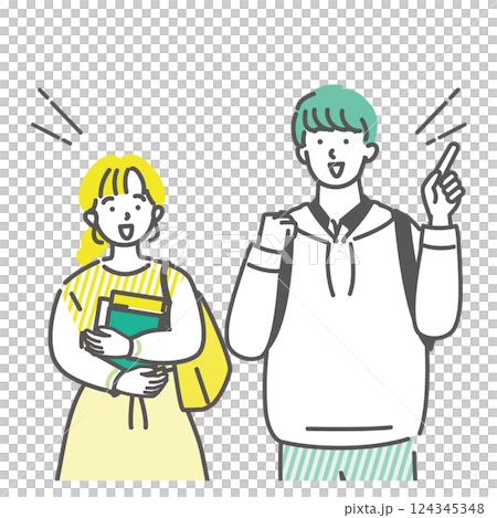 会話が盛り上がっている男女の大学生友達 124345348