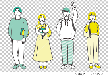 一群男女大學朋友互相揮手 124345349