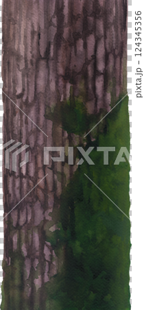 Realistic watercolor mossy tree trunk isolated on a white background Realistic watercolor mossy tree trunk isolated on a white background 124345356
