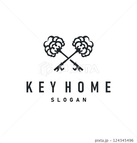 Key logo design with vintage retro concept security key button illustration simple minimalist template 124345496