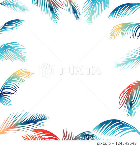 Frame with palm leaves. hand drawn. Not AI, Vector illustration 124345645