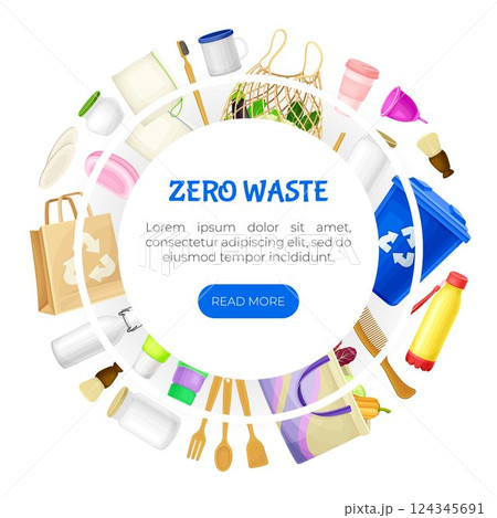 Zero Waste Object and Reusable Product Banner Design Vector Template Zero Waste Object and Reusable Product Banner Design Vector Template 124345691