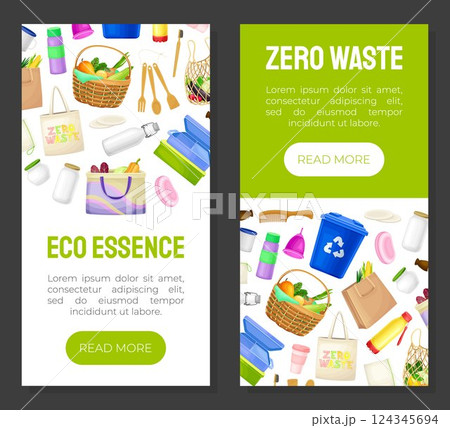 Zero Waste Object and Reusable Product Banner Design Vector Template Zero Waste Object and Reusable Product Banner Design Vector Template 124345694