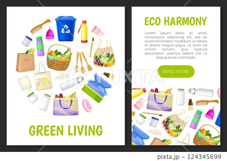 Zero Waste Object and Reusable Product Banner Design Vector Template 124345699
