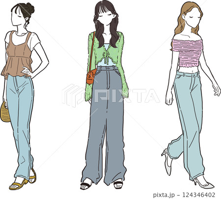 2025夏のファッショントレンドをテーマにしたシンプルなイラスト 124346402