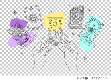 塔羅牌算命的時尚插圖，手拿星牌 124346648