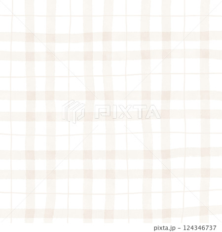 Beige Brown Plaid Gingham Hand Drawn Background Pattern Overlay 124346737