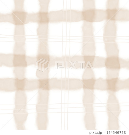 Beige Brown Plaid Gingham Hand Drawn Background Pattern Overlay 124346738