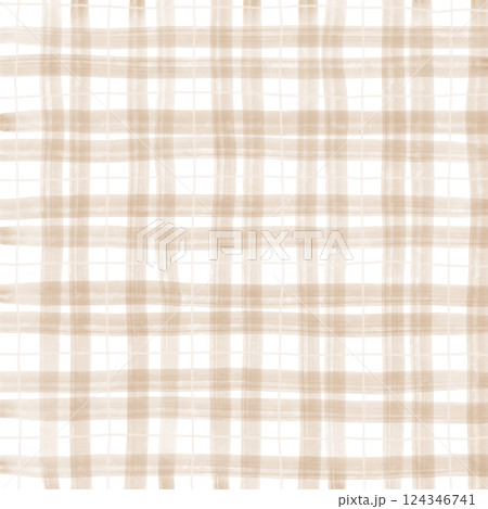 Beige Brown Plaid Gingham Hand Drawn Background Pattern Overlay 124346741