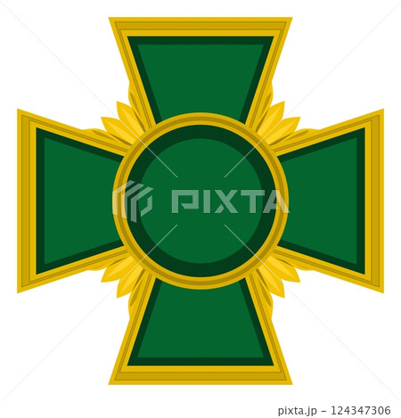 simple metal cross gold with green inserts. flat simple metal cross gold with green inserts. flat 124347306