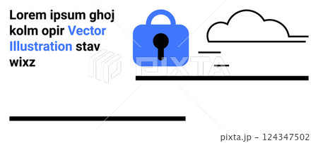 Blue lock and a cloud symbolize data protection and digital security. Ideal for technology, cybersecurity, cloud services, digital solutions, online privacy. Banner for landing page 124347502