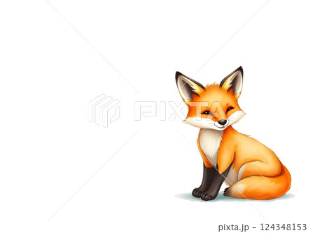 Cute little fox in watercolour technique. Vector illustration. 124348153