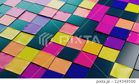 Vibrant Mosaic: A Colorful Array of Glossy Textured Tiles Vibrant Mosaic: A Colorful Array of Glossy Textured Tiles 124348500