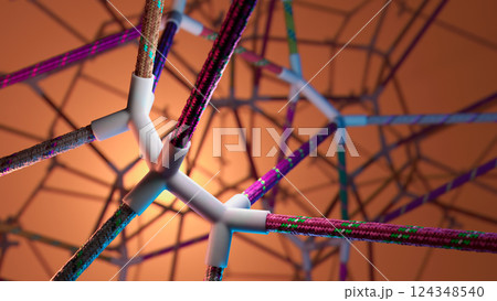 Vibrant Geometric Tubes and Joints Against a Warm Orange Backdrop 124348540