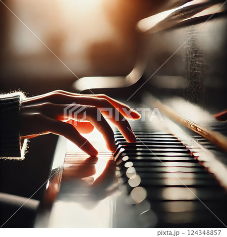 光に包まれたピアノの音色 ― 静かな旋律を奏でる手元 124348857